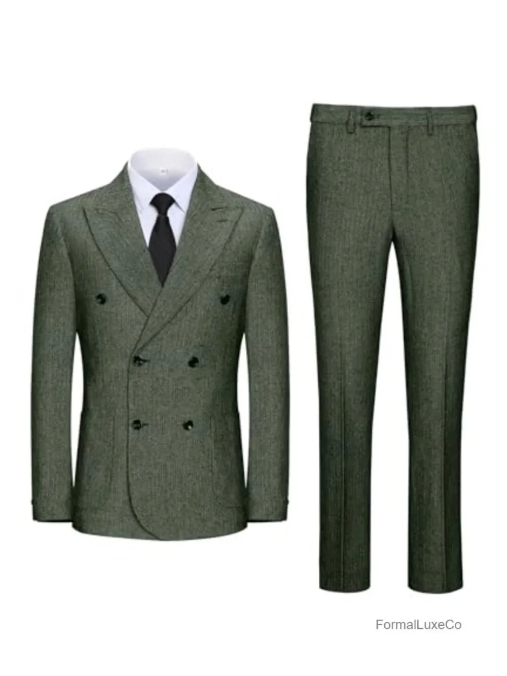Retro Men's Tweed Suit Herringbone Slim Fit 2 Piece Wedding Tuxedo